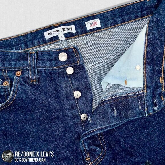 RE/DONE x LEVI’S 90’S BOYFRIEND JEAN IN INDIGO RECONSTRUCTED VINTAGE DENIM 26 - Picture 9 of 16
